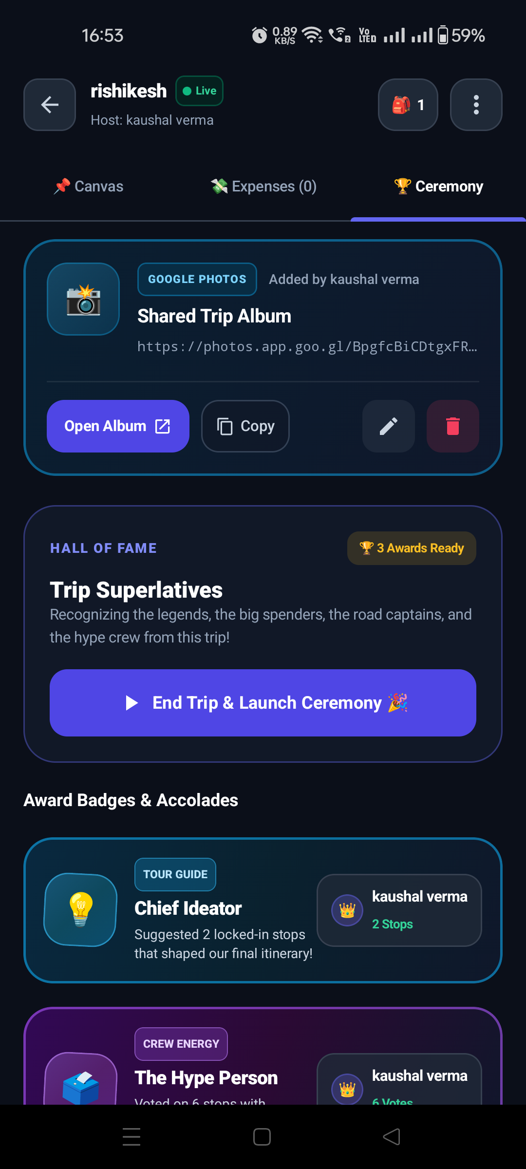 Trip Hall of Fame Ceremony on Android